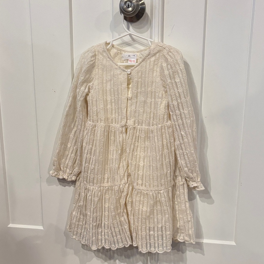 Zara Cream Textured Kids Dress - Picture 1 of 5